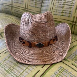 Stetson brand Brown Straw Cowboy Hat with Leather Band size medium